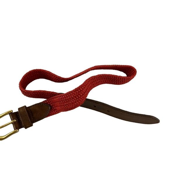 Women's size Exrtra Small Red Herringbone woven leather trim Brass buckle belt - Picture 3 of 10